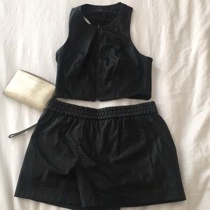 BCBG two piece leather crop top and shorts